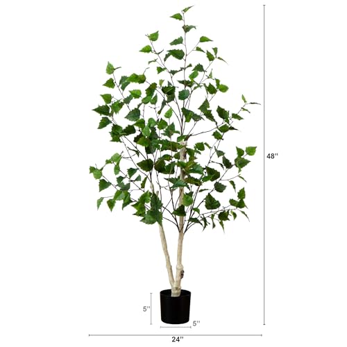 Nearly Natural 4ft. Artificial Birch Tree with Real Touch Leaves - size: 4ft