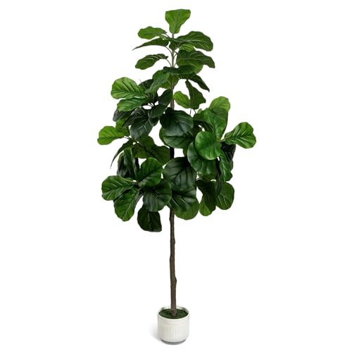 Artificial Fiddle Leaf Fig Tree 6FT - Large Fake Trees with White Planter, Tall Faux Ficus Lyrata Tree Floor Plants for Indoor Home Decor Office Living Room Housewarming Gift, 1Pack - color: 6ft Green
