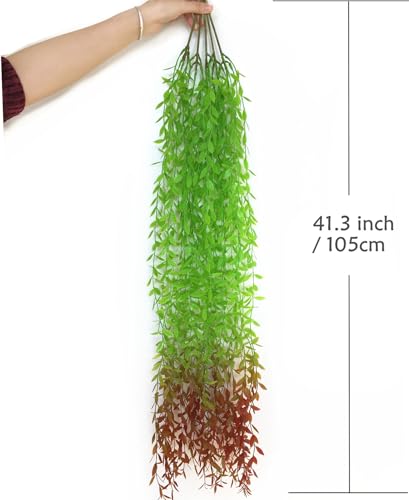 Artificial Hanging Vines Fake Willow Vine Simulation Greenery Plastic Green Leaves Faux Plants Ivy for Wedding Party Indoor Outdoor Home Decor Garden Balcony Patio Planter DIY Decoration - Red 10 Pack - color: Willow Branches - Red End 10 Pack