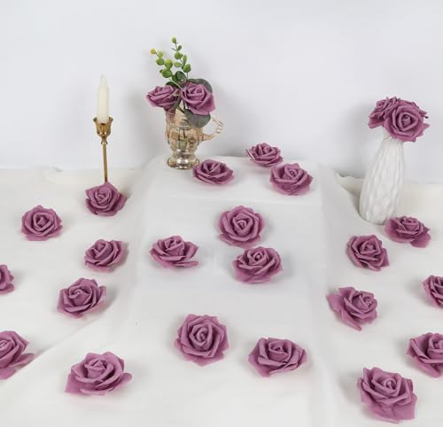 IPOPU Artificial Rose Flower Heads, 100pcs Dusty Rose Foam Fake Roses Bulk 3inch Stemless Faux Flowers for DIY Wedding Baby Shower Centerpieces Arrangements Party Tables Home Decor (Dusty Rose) - color: Dusty Rose