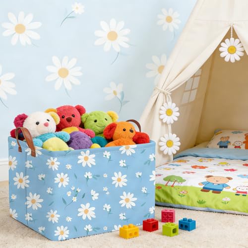 Rectangular Daisy Storage Basket,Kids Laundry Hamper,Waterproof foldable kids laundry basket,Blue Baskets,Books Box,Flower room decor(Daisy) - color: Daisy