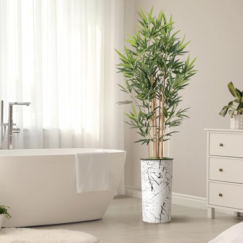 Artificial Tree in Abstract Ink Planter, Fake Bamboo Silk Tree for Indoor and Outdoor Home Decoration - 70" Overall Tall (Plant Pot Plus Tree) - style: Bamboo