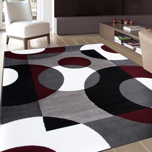 Rugshop Modern Geometric Circles Area Rug, Non-Shedding Carpet with Abstract Circle Design for Living Room Bedroom or Home Office Burgundy 6' 6" X 9' - size: 6'7" x 9' (Rectangular)