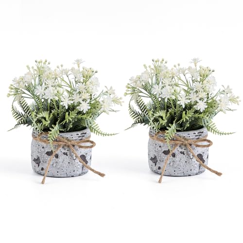 Fake Plants Small with 2 Pack, The Sunflower for Bathroom Shelf Decor, Decorative Plants for Home Living Room Office Bedroom Table Tray Shelve Farmhouse Decor Indoor(White Floral) - color: White Floral