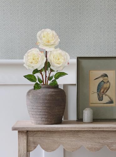 Artificial Roses - Set of 3 Long-Stem Real Touch Silk Roses, 24.4" Faux Flowers for Home Decor, Wedding Bouquets, Centerpieces & Floral Arrangements – Lifelike Cream Fake Roses - color: Cream