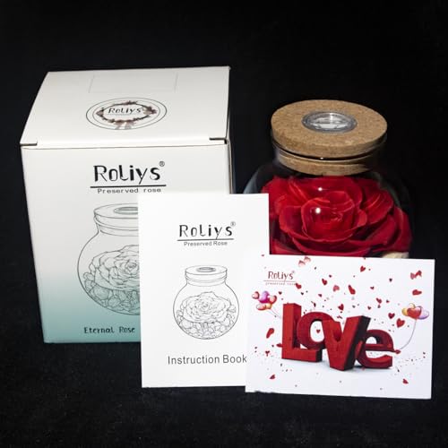 Preserved Real Roses with Colorful Mood Light Wishing Bottle, Eternal Rose，Never Withered Flowers, Table Decor,Christmas Anniversary Valentine's, Red 4.3inch, 1pcs - color: Red