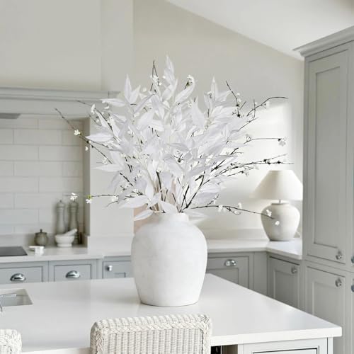 DILATATA 32 inch White Artificial Eucalyptus Spray Fall Eucalyptus Leaves Autumn Leaf Branches Faux Fall Stems for Floral Arrangement Autumn Festival Thanksgiving Decor - color: White#