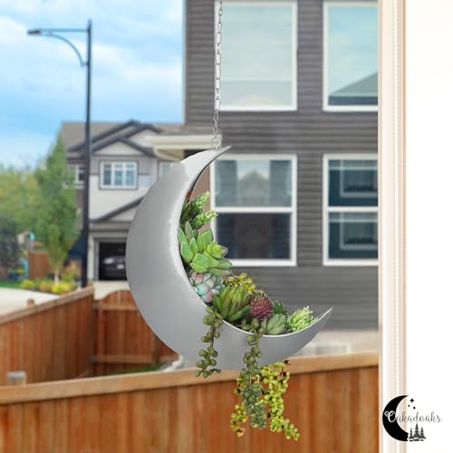 Hanging Moon Planter for Moon Room Decor - Great for Succulents, Air Plant, Mini Cactus, Faux, Artificial Plants-Boho Hanging Planters for Indoor Plants, Witchy Gifts for Women, Birthdays,Plant Lovers - color: Silver Moon Planter Only
