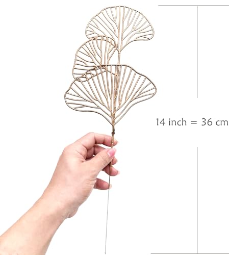 Golden Ginkgo Leaves Stems Christmas Decoration, Artificial Plants Fake Plastic Simulation Apricot Leaf Grass for Wedding Party Indoor Home Office DIY Crafts Flowers Bouquet Xmas Gold Decor - 12 Pack - color: Gold Ginkgo Leaves - 12 Pcs