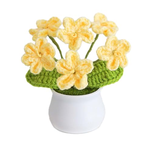 Blync Knitting Crochet Flowers Potted Plants, Fake Forget Me Not Flowers for Friends, Family and Lover, Artificial Handmade Flowers for Valentines Birthday Wedding Gift and Home Decor (Yellow) - color: Yellow