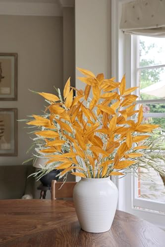 DILATATA 32 inch Gold Artificial Eucalyptus Spray Fall Eucalyptus Leaves Autumn Leaf Branches Faux Fall Stems for Home Floral Arrangement Autumn Festival Thanksgiving Decor - color: Gold