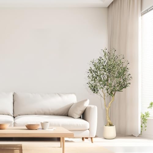 Realead Olive Trees Artificial Indoor - 5FT Faux Olive Tree with White Tall Exquisite Planter - Realistic Fake Olive Tree with Thick Trunk and Lifelike Branches for Home Office Decor - size: 5ft