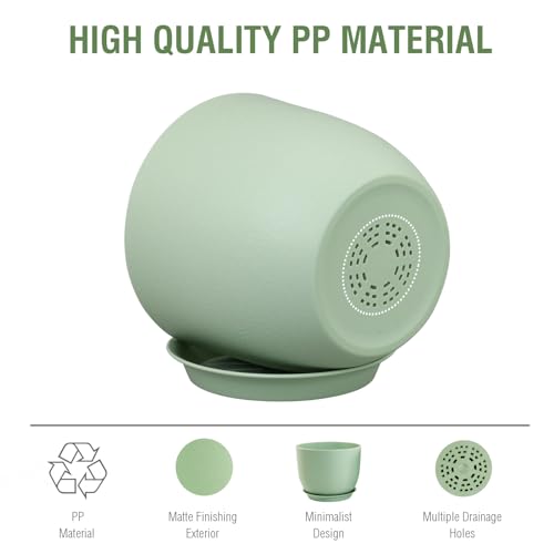 Meowell 12 inch Big Plant Pots, Plastic Planters with Drainage Holes and Trays, Flower Pots for Indoor Outdoor Plants, Modern Decorative Pots for Garden House Plants, Green - color: Green, size: 12inch C