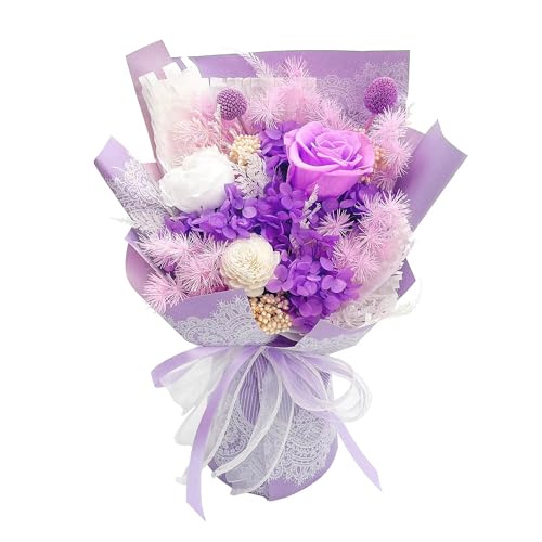 VTJMB Flowers for Delivery Prime, Preserved Flower Bouquet with Box, Birthday Dried Flowers Gift for Women, Mothers Day Gifts for Mom, Wife, Grandma, Friends - color: Romantic Purple