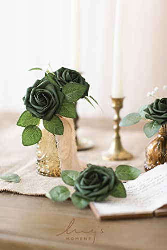 Ling's moment Artificial Roses, Emerald Green, 3 Inch 25 Pcs | Foam Material, With Stems, DIY Floral, Wedding Bouquet/Centerpieces, Party/Room/Garden Decor - color: Gn- Emerald Green, size: 25Pcs