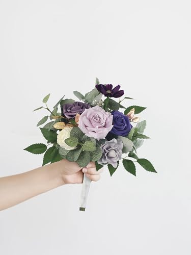 Rinlong Purple Bridesmaid Bouquet for Wedding, Prom, Homecoming | Silk Bridal Bouquet, Destination Friendly - color: 14-purple
