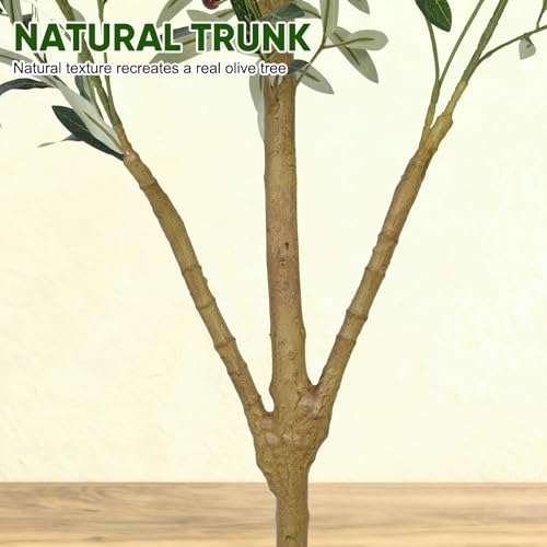 Timoo Faux Olive Tree 6Ft, Indoor Artificial Trees with Natural Wood Trunk and White Planter, Tall Fake Plants for Living Room, Bedroom and Office - color: Color 1