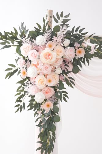 Deluxe Wedding Arch Flowers with Drapes Kit Pack of 4, 2pcs Champagne & Pink Hanging Silk Flowers Arrangement 2pcs Chiffon Drapes for Ceremony Arbor Party Outdoor Decor - color: Champagne & Pink