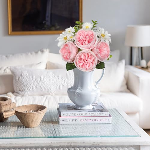 GnFlus Artificial Peony Flower Stems 11pcs Pink Faux Peonies & Daisies Silk Flowers 14.5" Fake Flowers for Vase Centerpiece Wedding Party Home Decor DIY Bridal Bouquet - color: Peony, Pink, size: 1 Pack