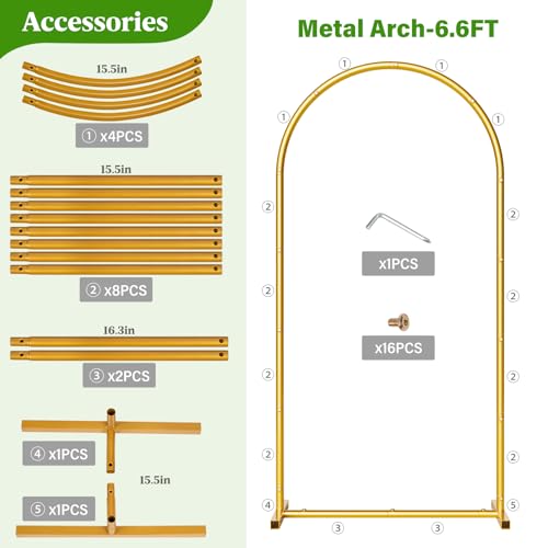 Metal Arch Backdrop Stand Wedding Arch Frame Set of 3 (7.2FT/6.6FT/6FT) Gold Backdrop Arch Stand for Wedding Ceremony Birthday Party Baby Shower Graduation Ceremony Decoration - size: 7.2FT,6.6FT,6FT