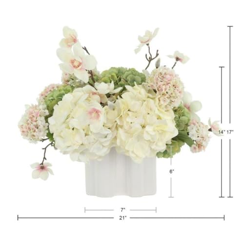 Moon Magnolia, Faux Floral Arrangement, Large-Size Premium Artificial Indoor Flower Display with Beautiful Blooms and Foliage That Lasts Forever - High Energy Natural Looking Floral - color: Moon Magnolia