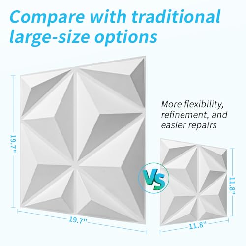 Art3d 20 Pack Decorative 3D Wall Panels, 19 Sq.Feet PVC Interior Wall Décor, 11.8"x11.8", White - color: White, size: 11.8"x11.8"