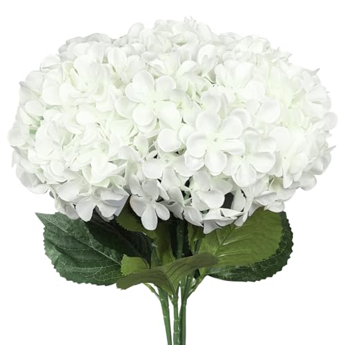 6 PCS Artificial Hydrangea Flowers, Faux Silk Hydrangea with Long Stems, Home Wedding Decor, Table Centerpieces, Party Decorations(White) - color: White