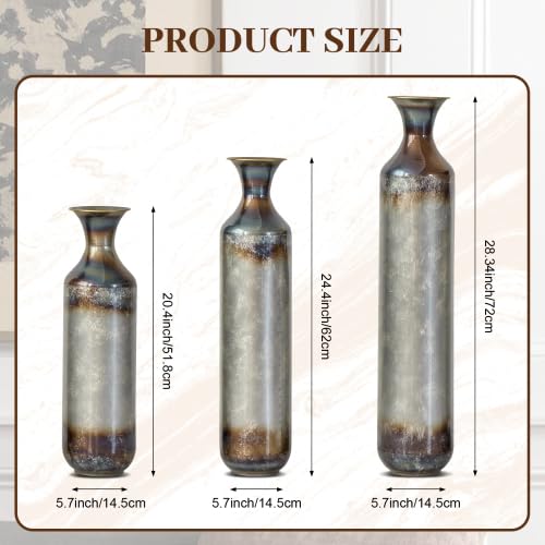 Metal Floor Vases Decorative, Set of 3 Flower Arrangement Stand, White Glazed Metal Decorative Vase Tall Distressed Metallic Centerpiece Vases, 33.5", 28.7", 24" H (Gold＆White) - color: Gold＆white
