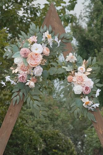 Faux Flower Swag Set of 2 for Wedding Welcome Signs Floral Swag Wedding Reception Ceremony Signs Decor (Champagne & Pink) - color: Coral Pink