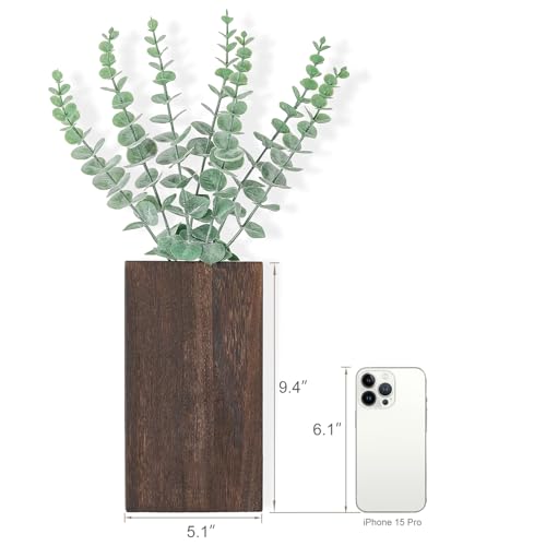 Dahey 2 Pack Wood Wall Planter Vase with Artificial Eucalyptus Farmhouse Wall Hanging Decor Pocket Planter for Indoor Fake Plants Greenery, Living Room Bedroom Kitchen Home Office Decoration - color: Brown