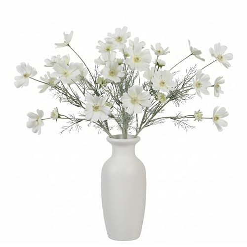 4 Pcs White 24" Tall Artificial Cosmos Flowers for Vases, Fake Silk Daisy Floral Branches with Realistic Flocked Bendable Stems, Multi-Headed Faux Blooms for Table, Home Decor, Wedding - color: White