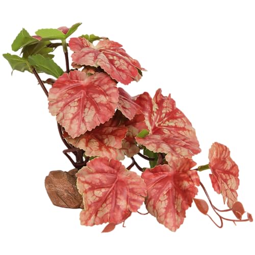 Reptile Plants for Terrarium, Ball Python Tank Decor Accessories fit Bearded Dragon Crested Leopard Gecko Lizard Chameleon Snake Frog Tortoise Hermit Crab - Fake Heuchera Micrantha Pink - color: E-fake Heuchera Micrantha Pink