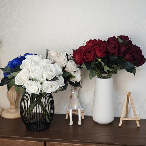 Set of 6 Pre-Made Artificial Rose Bouquets for Wedding, Velvet Silk Rose Bouquets for Bridesmaids, Fake Realistic Rose for Mohter's Day Valentine's Day Proposal Party Home Decor (Champagne) - color: Champagne