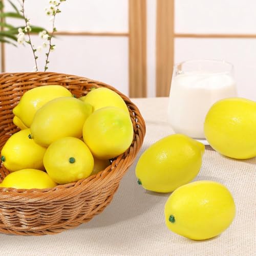 6Pcs Yellow Artificial Lemons,Fake Fruit for Party Christmas Kitchen Home Lifelike Wedding Beverage Shop and Fruit Store Simulation Decoratio,Artificial Plants Flowers and Fruit