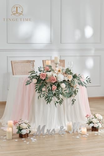 TINGE TIME Artificial Sweetheart Flower Swag with Table Cloth and Table Runner, Pack of 3 Floral Arrangement for Wedding Sweetheart Table Centerpiece Decoration (Dusty Rose & Champange) - color: Dusty Rose & Champange