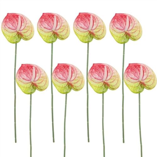 8 Pcs 23-5/8 inch Artificial Anthurium Flowers Real Touch Fake Flower for Table Centerpieces Arrangement and Bridal Wedding Festival Decor Flower Arrangement (Pink Green) - color: Pink Green
