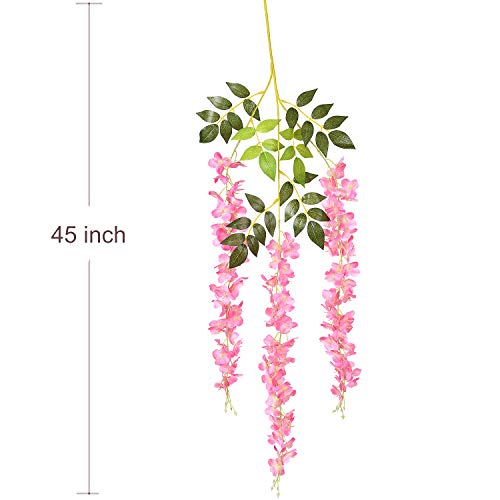 DearHouse 6 Pack Artificial Fake Wisteria Vine Ratta Hanging Garland Silk Flowers String Party Home Wedding Decor, 3.75 Feet/Piece,Pink - color: Pink