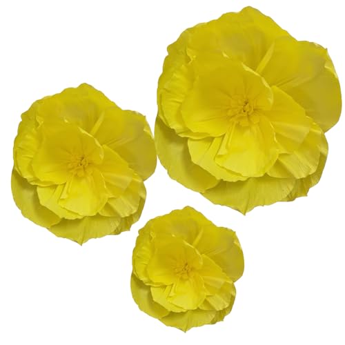 BRT Bearingshui Crepe Paper Flowers Decoration for Wall Total 9 Pcs, Artificial Flowers Backdrop for Wedding Decor Baby Bridal Shower Birthday Party, Yellow 3D Wall Flowers Decor - color: Yellow
