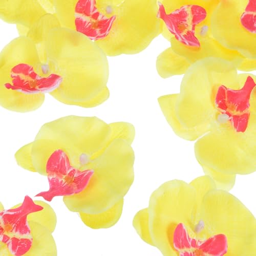 M METERXITY 20-Pack Artificial Orchid Flower Heads, Silk Faux Butterfly Flowers Head for Wedding/Bouquet/Bridal/Party Decor, Fake Phalaenopsis Petals Bulk [3.54 Inch, Yellow] - color: Yellow, size: 3.54 Inch