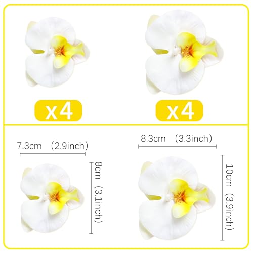 8PCS Artificial Phalaenopsis Cake Toppers Yellow White Butterfly Orchid 3D Flowers Cake Decorations for Floral Wedding Bridal Engagement Women Birthday Mother's Day Party Decoration Supplies - color: Yellow White