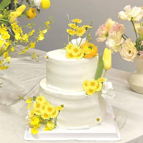 40PCS Small Daisy Branch Cupcake Toppers Artificial 3D Yellow Daisy Cake Toppers for Yellow Daisy Girls Birthday Baby Shower Flower Party Centerpiece Table Decorations Supplies - color: Yellow