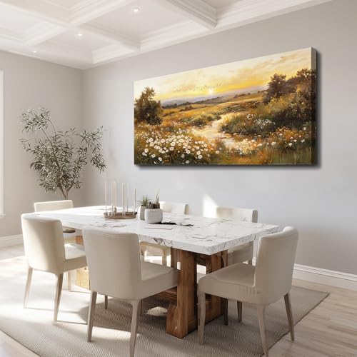 ZUITINGHUA Large Wall Decor For Living Room Canvas Wall Art For Office Modern Wall Decorations For Bedroom Daisy Field Landscape Painting Sunset Pictures Artwork Room Home Decor 24x48 In - color: Sunset Daisy Field, size: 48"L x 24"W