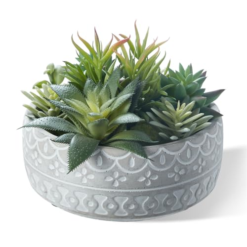 6inch Artificial Succulent Plants in Pots,Fake Succulents with Grey Textured Ceramic Pot for Home Office Desk Bathroom Coffee Table Decor - color: Grey#2, size: 6inch
