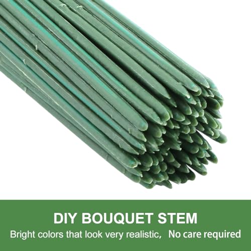 100 pcs Plastic Floral Stems for Crafts, Green Flower Rod Floral Stem Wire for Artificial Flower Head DIY Bouquets Making Flower-Arrangements Decor Supplies (Size:20cm/7.87inch)