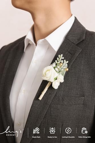 Ling's moment Boutonniere for Men, 6pcs Groom Groomsmen Boutonniere, Artificial Flowers for Wedding Decor/Prom/Homecoming, etc.Pink Dusty Rose - color: Pk-pink & Dusty Rose