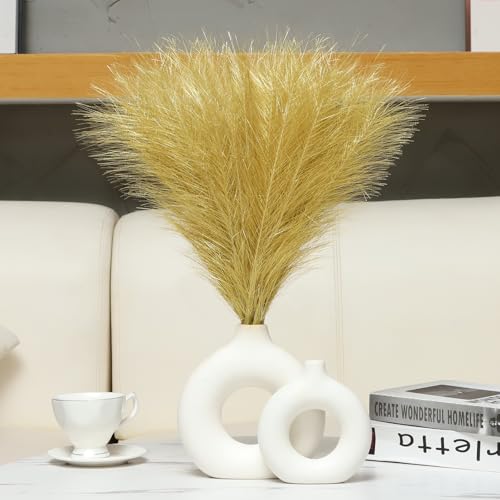 Ureymx Faux Pampas Grass Decor 17.7 Inch 6pcs, Artificial Pompas Grass Bulk Artificial Dried Flower Small Vase Filler for Boho Home Wedding Decoration (Gold) - color: Gold, size: 17 Inch 6 Pcs