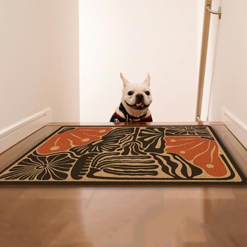Cute Boho Door Mat, Abstract Flower Doormat Welcome Front Door Mat Outside Indoor Outdoor Entrance, Floral Artificial Coir Doormat Rugs for Patio Kitchen Decor, 17x30 Inch - color: 05