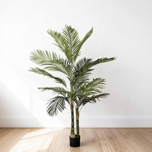 Artificial Palm Tree 6FT Tall Plants for Living Room Decor | Tall Fakeplants Large Floor Plant with Black Plastic Pot for Indoor and Outdoor Home Office Decor (6FT Artificial Palm Tree) - size: 6ft