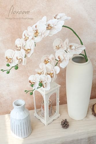 Floroom 2pcs Faux Phalaenopsis Orchid Fake Artificial Flower with Stems, Real Touch Large Blooms 40 Inch for DIY Bouquets, Wedding Centerpieces & Home Decor, Warm Beige - color: Warm Beige