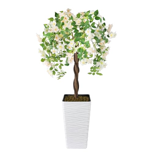 Artificial Cherry Blossom Tree 4FT, Fake Floral Tree with White Planter, Decorative Topiary Plant, for Home Porch Decor in/Outdoor - color: White, size: 4ft